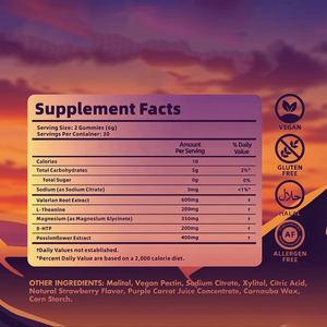 Gomitas para Dormir Sin Melatonina, Suplementos Veganos, Naturales, 5mg 10mg GABA L-teanina, Gomitas de Melatonina - Product Image 2