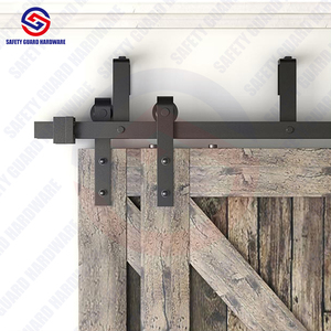 Cổ điển Đen Carbon thép + POM đôi theo dõi bỏ qua trượt Barn Door phần cứng Kit Bifold Barn đôi cửa phần cứng - Product Image 2