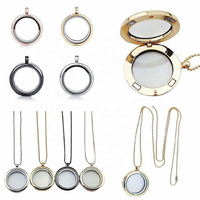 Collier pendentif en forme de boîte à photos ronde ouverte en herbe simple, accessoires de bricolage les plus récents de 2026, pour femmes, bijoux