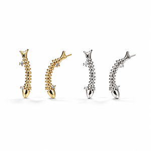Boucles d'oreilles grimpantes en forme d'arête de poisson, en acier inoxydable plaqué or 18 carats sous vide, pour femmes - Product Image 1