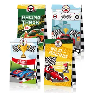 Huancai Racewagen Spoor 12 Pcs Papier Gift Bag Candy Goodies Behandelt Zak Met Stickers Voor Kids Verjaardag Racing Party levert