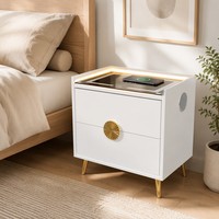 Table de chevet intelligente moderne avec chargeur sans fil, haut-parleur Bluetooth, lumière LED, commande tactile, avec tiroir pour chambre à coucher