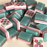 Jeu de Mahjong Américain en Acrylique à Trois Couches, Thème Fête Parapluie Floral Vert Carnaval Cristal, 60 Tuiles, Jeu de Société pour Réunions