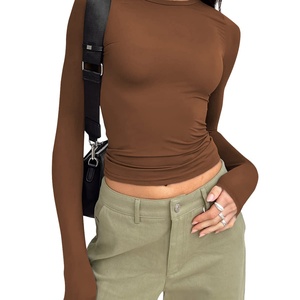 Camisetas de Cuello Redondo, Camiseta Moderna de Manga Larga para Mujer, Top Corto Básico, Ajustado, Bonito, Ropa de Otoño e Invierno para Chicas - Product Image 6