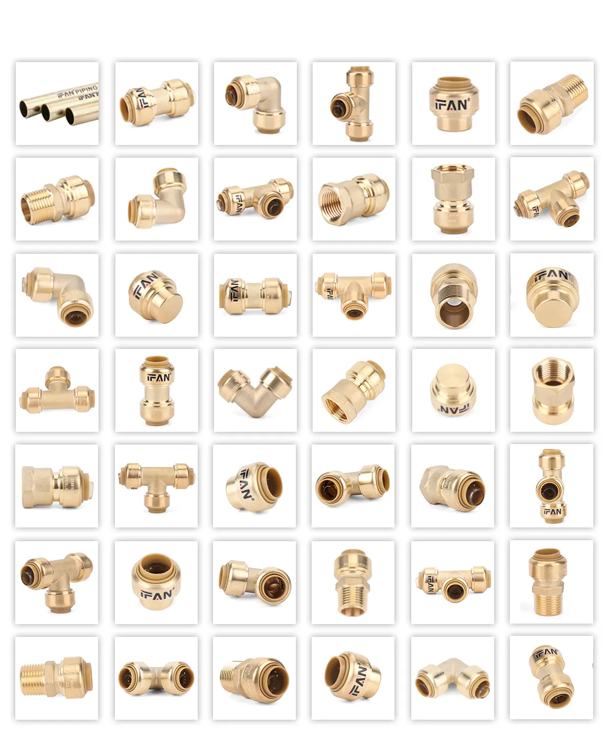 IFAN High Quality Hot Water Shark Bite Elbow Tee Coupling Brass Plumbing Push Fittings for PEX Copper CPVC Pipes