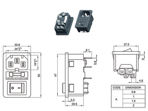 Presa di Corrente AC-01 con Interruttore, Indicatore Luminoso e Portafusibile, 10A / 250V, Connettore di Ingresso IEC320 C14 a 3 Pin - Product Image 6