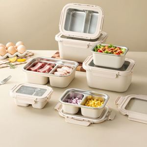 Rectangular Sealed 304 Stainless Steel Lunch <b>Box</b> with Glass Lid Buckle Silicone Ring Food Storage <b>Box</b> Depth Bento <b>Box</b> - Product Image 3