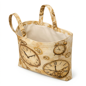 Vintage Clock Print <b>Tote</b> <b>Bag</b> Medium Size Cotton <b>Fabric</b> Shopping <b>Bag</b> With Top Handle Daily Use Hand Length Handle - Product Image 3