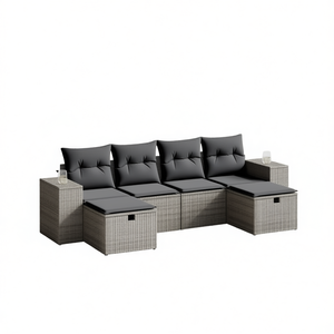 Ensemble de canapés de jardin modulaires en polyrotin gris, meubles d'extérieur multi-pièces, qualité supérieure, coussins en mousse haute densité - Product Image 1
