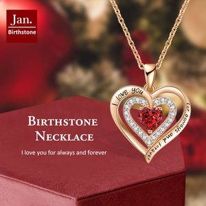 Collar de Plata de Ley 925 con Baño de Oro Rosa y Granate Simulado, Piedra de Nacimiento de Enero, con Corazón y Circonitas Blancas, Joyería Fina para Mujer - Product Image 2