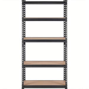 5 Tier Metal Storage Rack 60 In <b>Adjustable</b> Height Black Powder Coated Carbon Steel <b>Shelf</b> for Workshop Home Use - Product Image 5