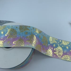 Cinta de grogrén con estampado de lámina dorada con temática de <span class=keywords><strong>unicornio</strong></span>, cinta degradada en colores pastel arcoíris para envolver regalos, lazos para el cabello y manualidades infantiles - Product Image 1