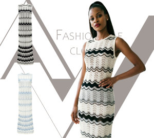 Robe longue tricotée pour <span class=keywords><strong>femme</strong></span>, motif chevron noir <span class=keywords><strong>et</strong></span> blanc, sans manches, à rayures ondulées, col rond, dégradé, en maille pointelle - Product Image 3