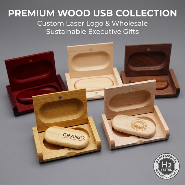 Wooden USB Flash Drive Wedding Gift Custom Engraved 32GB 64GB 128GB Walnut Bamboo Pendrive with Gift Box Photography Studio