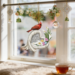 Adorno Navideño <span class=keywords><strong>de</strong></span> Resina con Forma <span class=keywords><strong>de</strong></span> Corazón, Ángel y Cardenal, Decoración Colgante <span class=keywords><strong>de</strong></span> Condolencias con la Frase "Aunque Estamos Separados" - Product Image 3