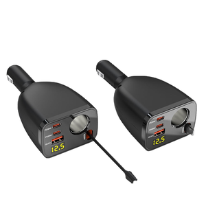 Adaptateur allume-cigare de voiture en gros, chargeur de voiture 4-en-1 à cordon rétractable avec ports <span class=keywords><strong>USB</strong></span> QC3.0 et PD 20W pour usage automobile multiple - Product Image 1