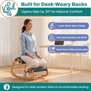 Sedia Ergonomica Regolabile in Altezza, <span class=keywords><strong>Sgabello</strong></span> Oscillante in Legno con Seduta Imbottita Confortevole - Product Image 3