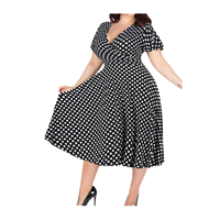 Robe de demoiselle d'honneur décontractée extensible à col en V grande taille 7571Nemidor (24 pois noirs) lavable en machine Sharon Said Dresses