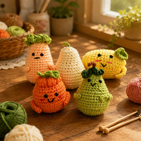 Boîte cadeau amigurumi fruits et légumes faits main au crochet, ensemble de poupées en peluche mignonnes tricotées, jouet en peluche personnage fruit, décoration maison, cadeau