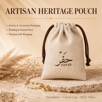 Pochette à cordon personnalisée en coton et lin à chevrons avec cordon en cuir, sac d'emballage écologique de luxe pour bijoux, bougies et cadeaux arabes