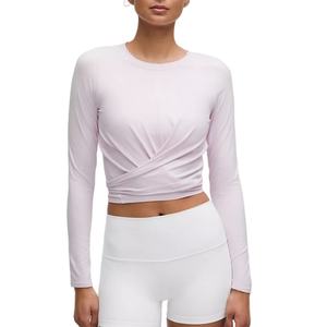 Veste de yoga sur mesure à bas prix, manches longues, coton premium, taille plus, t-shirt de fitness écologique pour femmes - Product Image 1