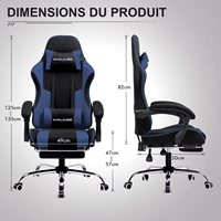 Chaise de jeu ergonomique moderne en tissu à dossier haut, inclinable, avec accoudoirs 2D, repose-pieds et hauteur réglable à 3 niveaux (vérin à gaz)