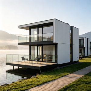 Casa Mobile Prefabbricata di Lusso a 2 Piani con Pannelli Solari, Terrazza in Vetro Impermeabile per <span class=keywords><strong>Vista</strong></span> <span class=keywords><strong>Lago</strong></span>, Camera da Letto e Soggiorno per Vacanze - Product Image 1
