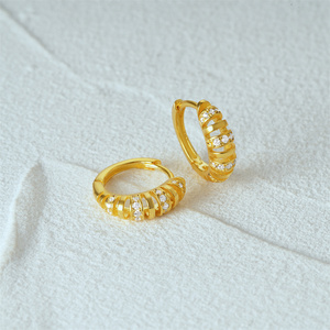 CANNER Delicate Zirconia Huggie <b>Hoop</b> <b>Earring</b> Jewelry 925 <b>Silver</b> Woman Personality Diamond 18K Gold Chunky Buckle <b>Hoop</b> <b>Earrings</b> - Product Image 2