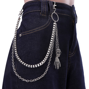 Cadena de cintura con diseño de esqueleto, cadena de metal de doble capa con colgante de calavera y mano fantasma, accesorio de moda estilo Hip Hop para Halloween - Product Image 1