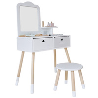 Ensemble de coiffeuse en bois pour enfants, table de maquillage princesse avec boîte à bijoux et miroir, jouet de jeu d'imitation pour filles