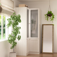 Armoire d'angle moderne en forme de L avec six étagères intérieures, penderie en bois avec tringle amovible pour salon et salle à manger