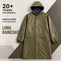 Wasserdichter Langer Regenmantel mit Kapuze Olivgrüner Parka mit Druckknöpfen Outdoor-Regenjacke Winddichter Mantel zum Angeln, Wandern und Camping