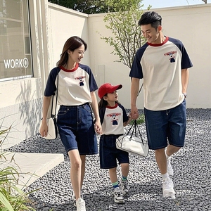 Camiseta familiar con estampado de dibujos animados, manga raglán, algodón, informal, transpirable, conjunto de ropa de verano para padres e hijos, para mamá, papá, niños, bebés - Product Image 3