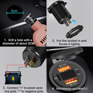 4 1 sạc xe hơi đôi QC3.0 <span class=keywords><strong>USB</strong></span> PD giám sát điện áp 4 cổng <span class=keywords><strong>USB</strong></span> A + TypeC LED màu xanh/đỏ/xanh bảo hành 1 năm cho 12-24V - Product Image 4