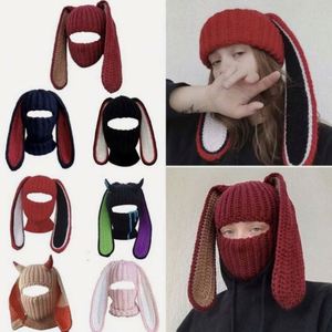 Wholesale Handmade <b>Men</b> and Women Crochet <b>Winter</b> <b>Hat</b> With Ear Face Mask <b>Hats</b> Halloween Long Rabbit Ear Ski Mask Bacalava - Product Image 3