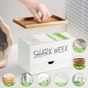 Boîte de rangement pour tampons en bois avec couvercle, tiroir, boîte de rangement pour articles de toilette féminins, boîte organisatrice pour articles divers pour femmes - Product Image 4