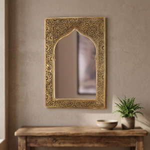 Iron Ornate Gold Moroccan Style Arched Wall Mirror <b>Islamic</b> Art Inspired <b>Frame</b> Small Irregular Shape Vintage Home Decor Made - Product Image 2