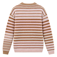 Cardigan en tricot rayé pour femme, doux et moelleux, à col rond et boutonnage, personnalisable OEM/ODM, vente en gros directe usine, pour usage quotidien