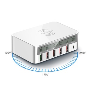 Estación de carga USB de 6 puertos de 100W/50W Cargador de concentrador USB multipuerto Pantalla LCD de tamaño compacto con 20W PD QC 3,0 y 15W inalámbrico - Product Image 5