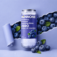 Eau gazeuse aux myrtilles sauvages BENNONE, sans sucre ajouté, antioxydante, boisson fruitée pétillante, 300 ml, canette individuelle, OEM ODM