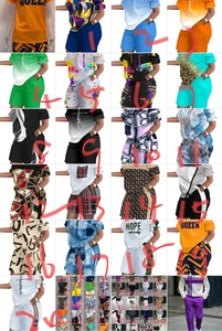 Ensemble décontracté d'été pour femme : Crop top et short imprimé lettres, tenue deux pièces en tissu avec motifs décoratifs - Product Image 2