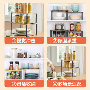 Wooden Storage Rack 11.8x7.7in 2-Tier <b>Desktop</b> <b>Organizer</b> <b>For</b> Kitchen Office Home Use - Product Image 3