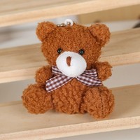 Porte-clés promotionnel en peluche petit ours en peluche de 8 cm avec nœud papillon à carreaux, plusieurs couleurs, cadeau souvenir pas cher, breloque de sac à dos