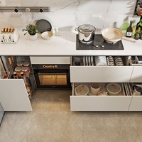 Armoires de cuisine modernes Santopova en laque beige avec porte en verre et éclairage LED