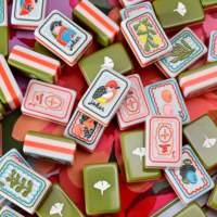 Mahjong Amerika Bergaya Klasik Retro Bergambar, Konstruksi Akrilik 4 Lapis, Desain Ubin Bermotif Burung dan Bunga, Set Mahjong untuk Hadiah