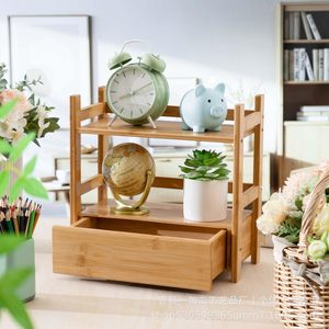 Wooden Storage Rack With Drawer 3 Tier Simple <b>Desktop</b> Organizer For Office Miscellaneous Items - Product Image 1