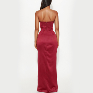 Abiti da Sera Sexy Personalizzati di Alta Qualità, Senza Spalline, Aderenti, in Raso <span class=keywords><strong>Rosso</strong></span> con <span class=keywords><strong>Spacco</strong></span>, per Feste - Product Image 3