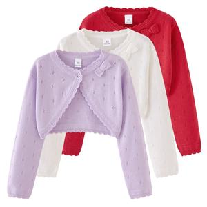 Boléro en tricot pur coton avec nœud pour fille Cardigan décontracté en coton pour fille - Product Image 1