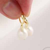 Fine 925 Sterling Silver 18K Gold Vermeil Minimaliste Baroque Irrégulière Perle D'eau Douce Drop Hoop Boucles D'oreilles Bijoux pour Femmes