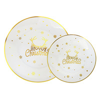 Assiettes rondes jetables en plastique PS, impression à chaud personnalisée, design minimaliste pour la décoration de table de fête de Noël, vente en gros